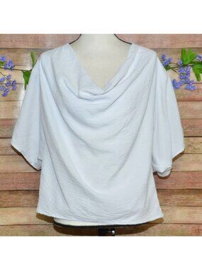 Ivy Jane White Blouse Top XS Draped Cowl Neckline Dolman Sleeve Boxy Oversized
